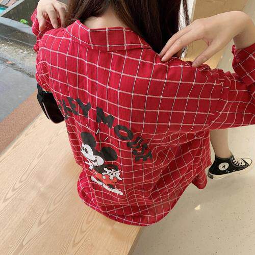 【现货】2021春-米奇联名款暗格纹衬衫，女装衬衫，墨写