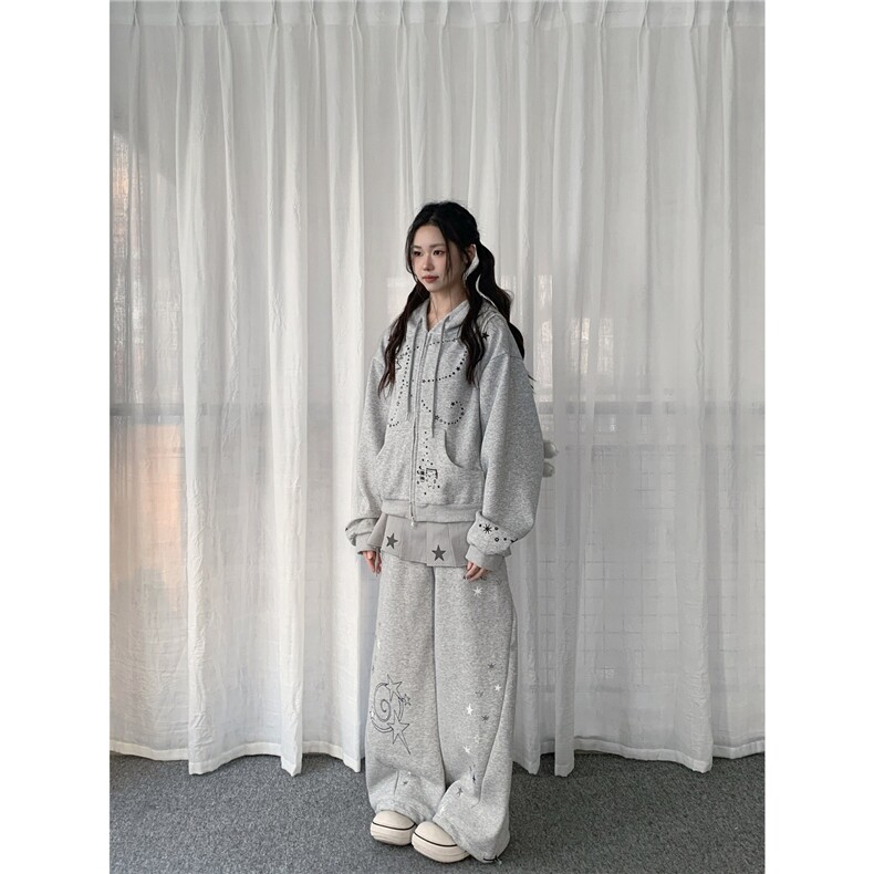Solkatt美式Y2K星星解构卫裤女轻亚风宽松保暖爵士舞休闲裤子,男装休闲裤,星座1210-1