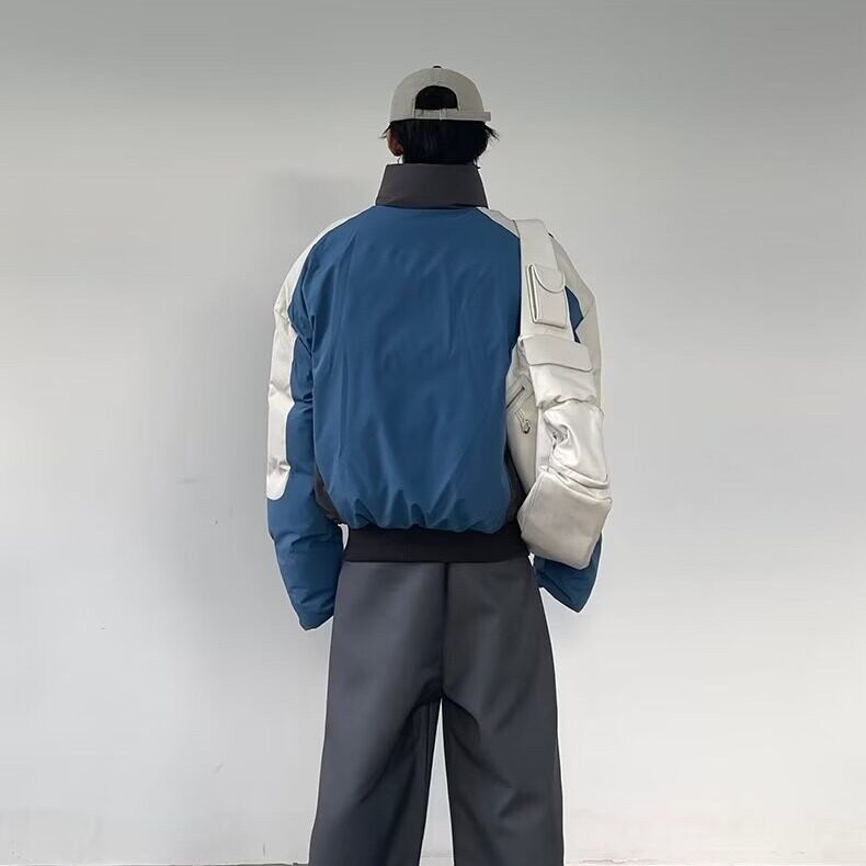 W10854-P80网图现货美式复古撞色立领棉服外套冬加厚面包服棉衣,男装棉衣,星座1608