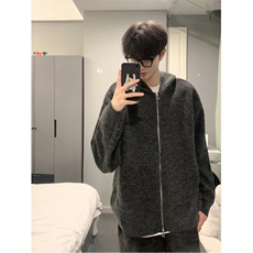 706-1-MY043-P65秋冬男士落肩OS慵懒风拉链针织衫开衫毛衣外套，男装针织衫/毛衣，星座706-1
