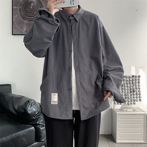 秋装 灯芯绒衬衣纯色简约宽松休闲长袖衬衫男女外套港风 H221/P45图片