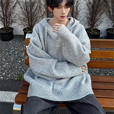996-P55男装黑色时尚套头连帽毛衣2025年秋季新款男士重磅高端，男装针织衫/毛衣，电商B323A