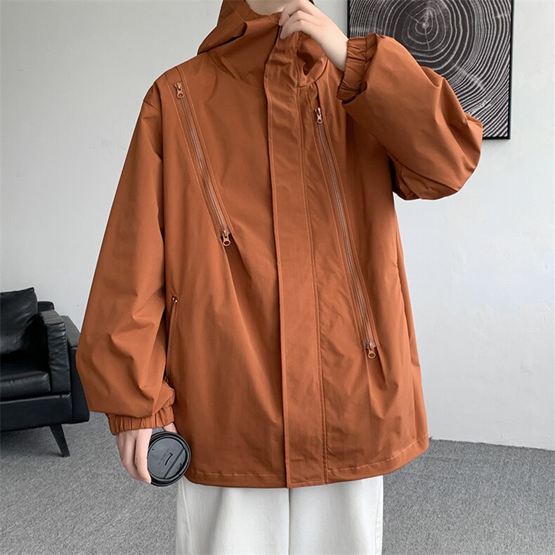 JK8186-P75 拉链装饰潮牌冲锋衣夹克 工装连帽登山服图片