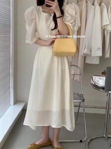 【郁金香盛开】夏季新款 面料立体泡泡袖连衣裙图片