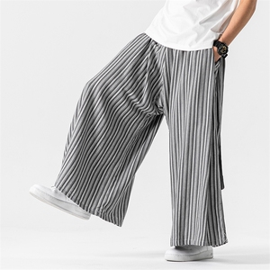 夏季新款 大码日系复古棉麻条纹裤直筒阔腿裤风汉服 K257/P75图片