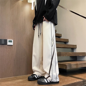 2025春季新款宽松条纹直筒拖地裤拼接休闲运动长裤男892-P55控78图片