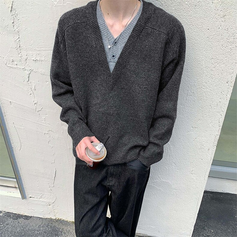网图毛衣男冬季加厚假两件V领撞色针织衫潮牌拼接外套-A2371P58,男装针织衫/毛衣,电商B241