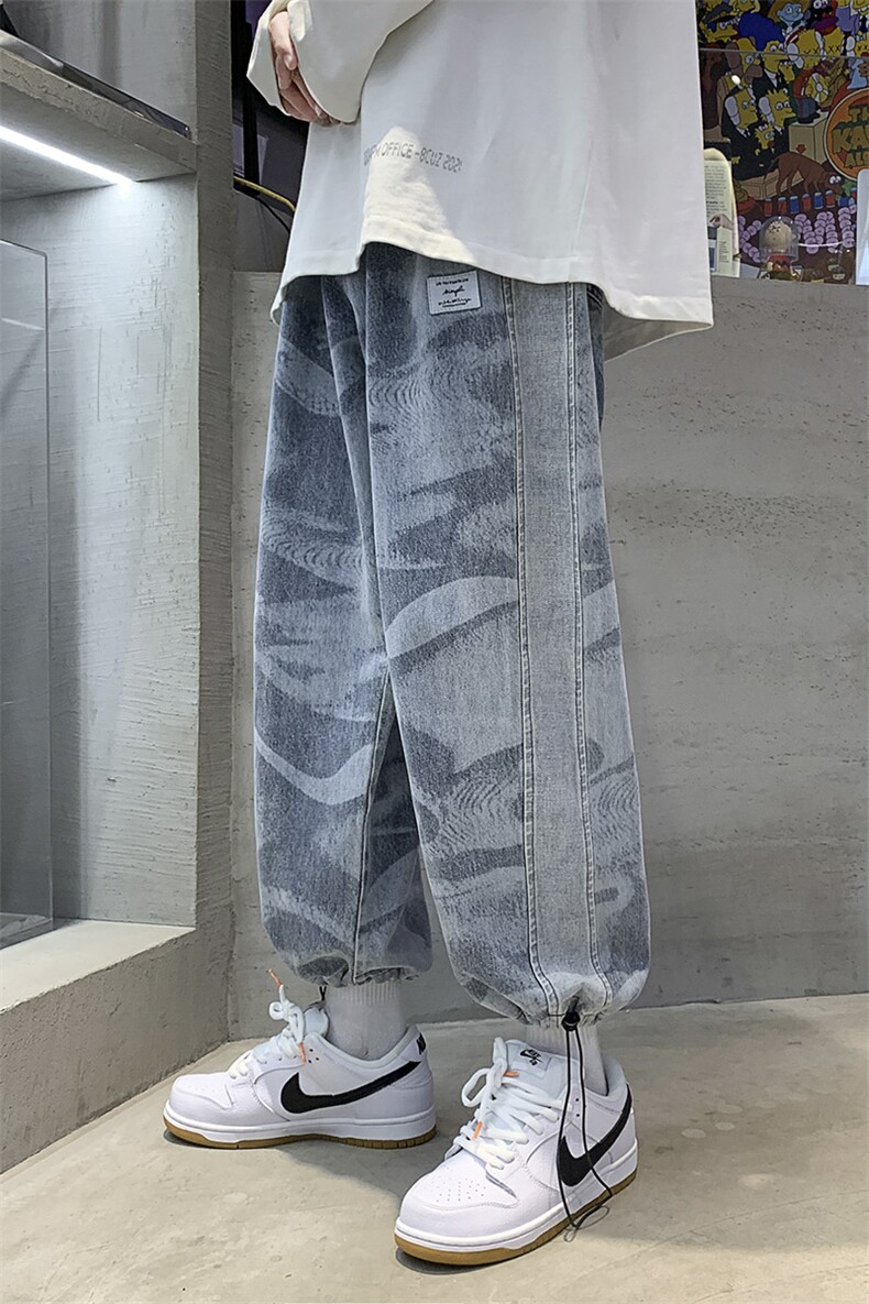 高级感hiphop宽松牛仔裤炸街美式高街束脚休闲长裤A125-K915-P55,男装牛仔裤,电商A071