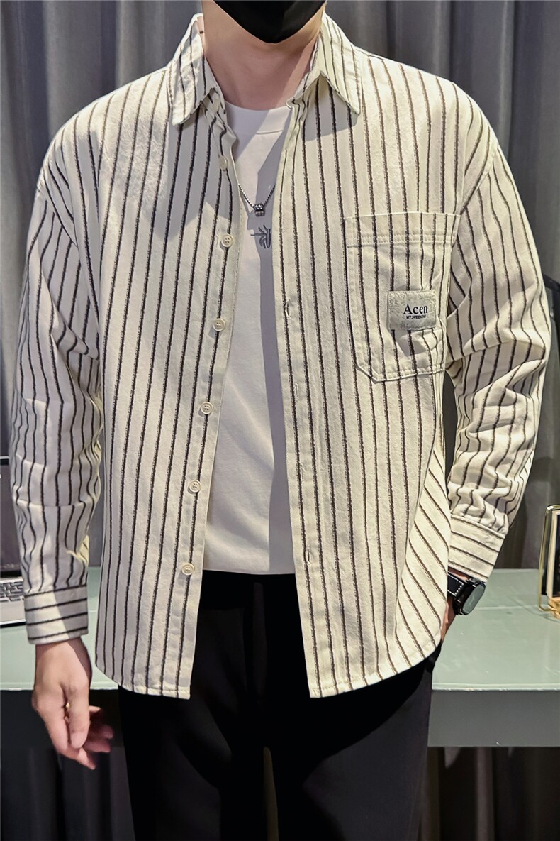 新款2025秋冬男士休闲长袖衬衫小伙主推内搭条纹衬衣C817P58控88,男装衬衫,星座301B-1