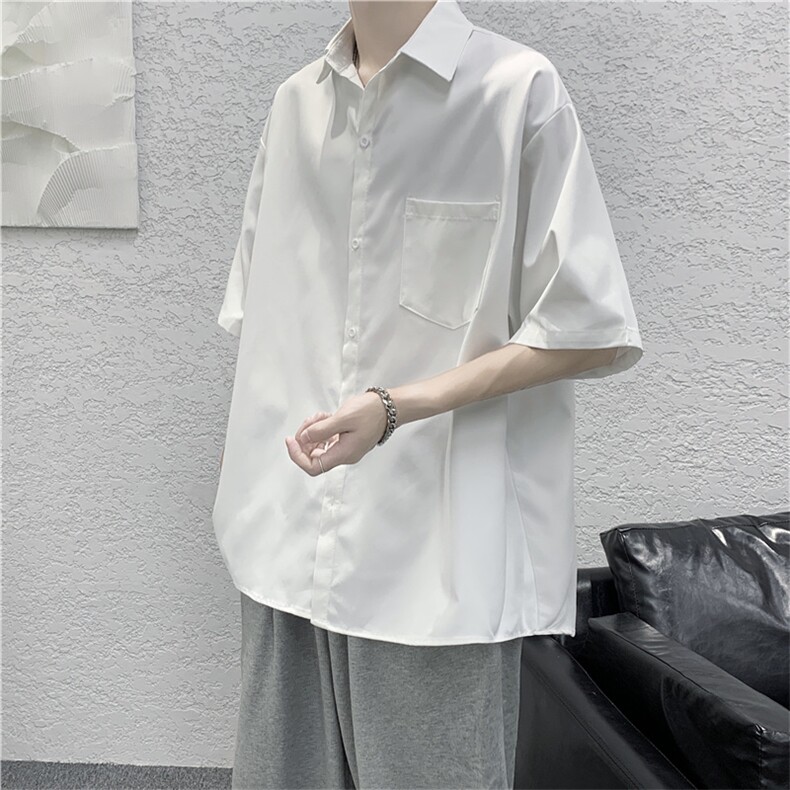 白色领带衬衫男情侣套装宽松短袖衬衣潮韩版学院风衬衫W974-P28,男装衬衫,星座512-2