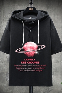 LD54184-P45 连帽短袖t恤男大码胖子带帽五分袖中袖 展架图片