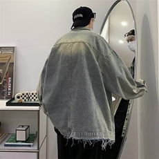 美式高街黄泥色牛仔外套男春季牌水洗做旧设计感翻领情侣夹克，男装夹克，星座410-6（原星座1304-1）