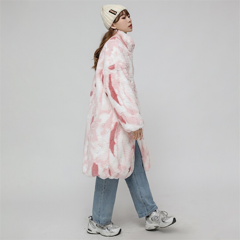 蓝色獭兔毛水貂绒大衣女中长款冬季加厚毛毛外套宽松毛茸茸仿皮草，女装风衣，尚羽泽网红店