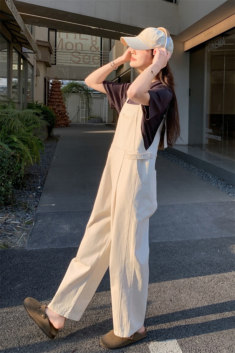 休闲学院风T恤背带裤套装女夏2025新款工装洋气减龄高级感两件套,女装套装/套裙,2D045