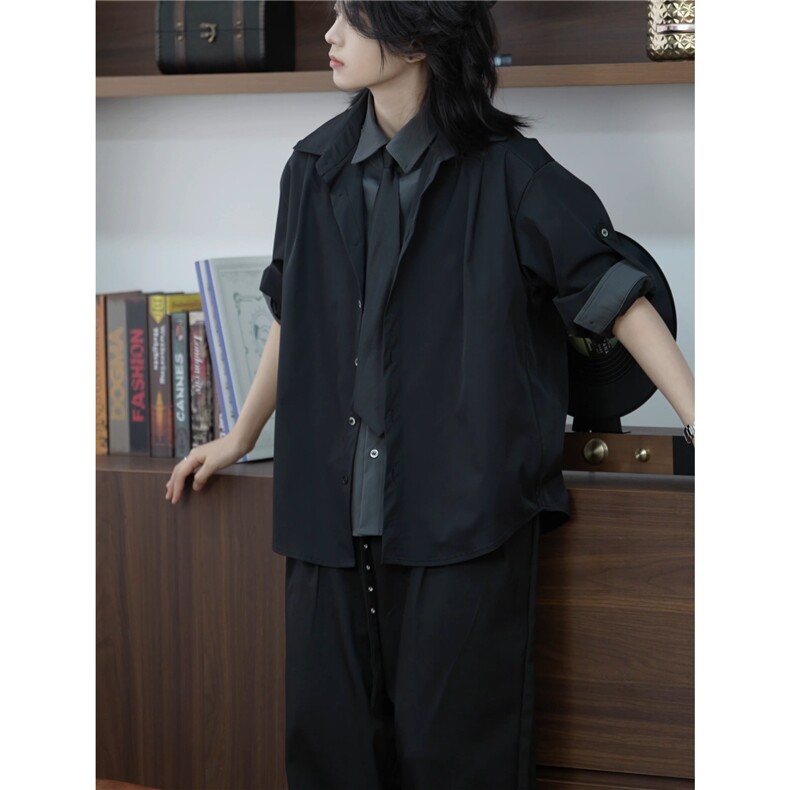 假两件拼接领带设计感衬衫早秋季高级感衬衣外套痞帅休闲西装，男装西服套装，四季星座505