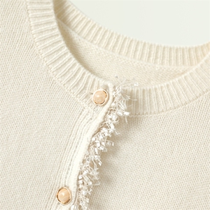 2024年秋季新款小香风针织羊绒开衫毛衣女短款圆领图片