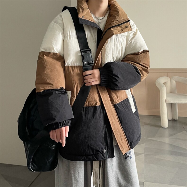 港风2026新品冬季宽松情侣装撞色棉衣棉服冬装加厚外套D007-P90,男装棉衣,星座717