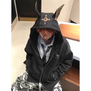 刺绣+立体耳朵 慵懒chic杜宾犬狗耳朵连帽卫衣JK082-P72 加绒P78图片