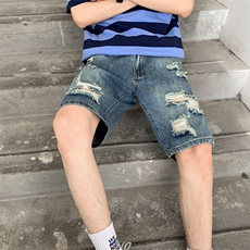 男士牛仔短裤夏季宽松潮流五分裤破洞直筒中裤薄款马裤5104，男装牛仔裤，电商A318