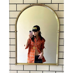 美式复古撞色宽松翻领薄款格子防晒POLO衫长袖衬衫女夏季外搭上衣图片