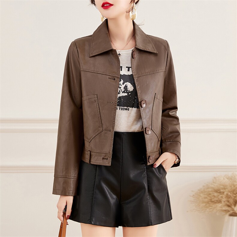 皮衣外套女2023年春季新款水洗皮机车服显瘦pu皮夹克韩版短外套潮,女装皮衣,江南女神