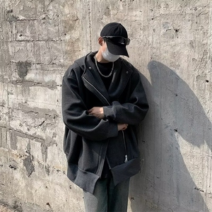 设计感拉链连帽卫衣男女秋冬小众休闲开衫加绒外套ER114-p58图片