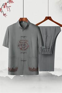 2025夏季薄款高端风棉麻绣花短袖衬衫唐装汉服套装2312-P95图片