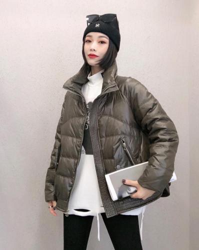 DG832潮牌亮皮立领不规则车线保暖羽绒服,女装羽绒服,L·H·X