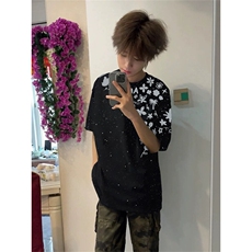 万针全刺绣工艺抖音得物高品质260克重磅纯棉双纱美式高街短袖T恤，男装T恤，电商A486