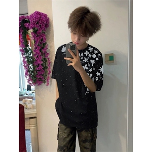 万针全刺绣工艺抖音得物高品质260克重磅纯棉双纱美式高街短袖T恤图片