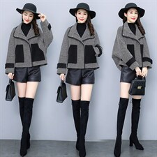 千鸟格毛呢短外套女2025年春季新款女装韩版洋气时尚显瘦格纹呢子图片