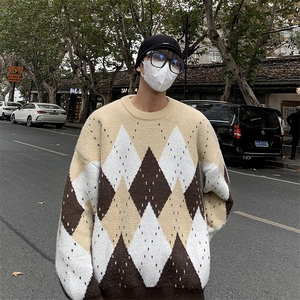 设计感毛衣男冬季美式慵懒情侣针织衫撞色圆领上衣潮MY05734-P52图片