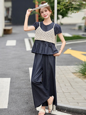牛仔套装女2025夏季新款韩版宽松显瘦阔腿裤镂空吊带三件套，商品下架区，韩然一族