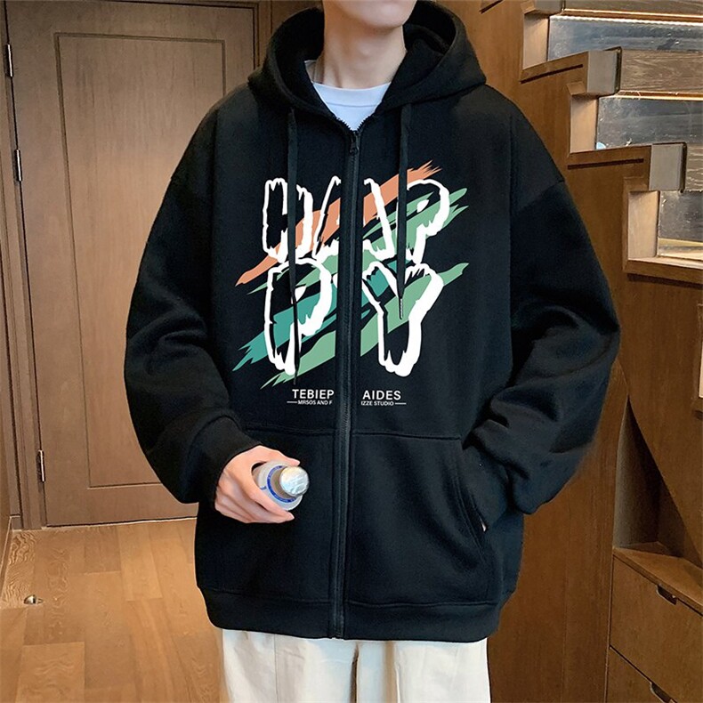 H208P70含棉量65%美式字母高街连帽卫宽松休闲开衫外套,男装卫衣,星座304A-1