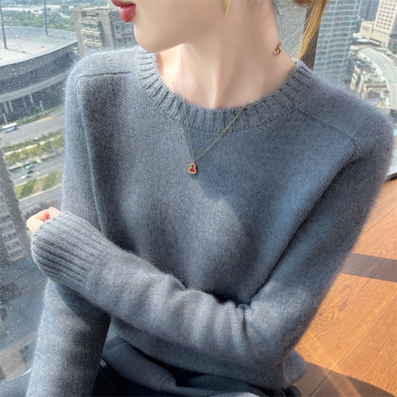 2025舒适百搭秋冬简约纯色圆领长袖羊绒衫,女装羊绒衫,更慕羊绒