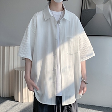 特批25无差价2024夏季大码条纹冰丝薄款短袖衬衣男垂坠感衬衫C834，男装衬衫，电商A001-1