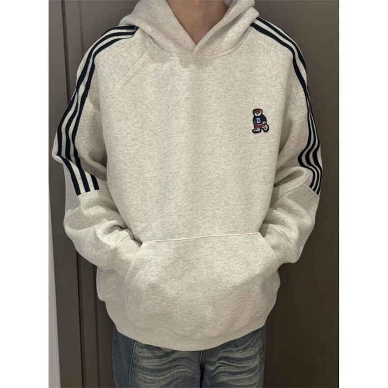 WE1741-P53 美式复古条纹小熊刺绣连帽卫衣男女图片