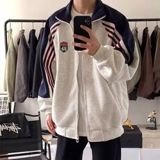 Y8060-P45美式撞色拼接织带运动休闲外套女春秋学院风拉链卫衣，男装T恤，电商B323A