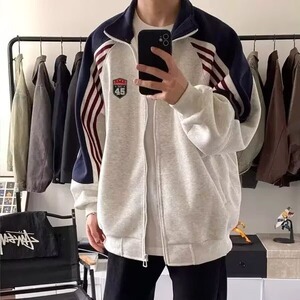 Y8060-P45 美式撞色拼接织带运动休闲外套女春秋学院风拉链卫衣图片