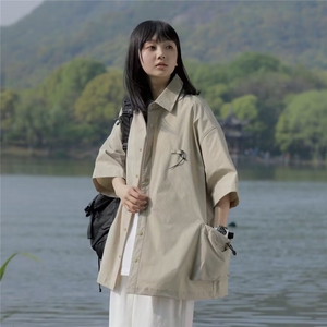 夏季户外机能工装短袖衬衫男女大口袋情侣休闲衬衣 CK629图片