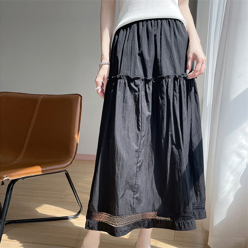 甜美垂感飘逸蕾丝拼接白色半身裙松紧腰遮肉夏蛋糕裙伞裙蕾丝长裙，女装半身裙，朝贺羊绒