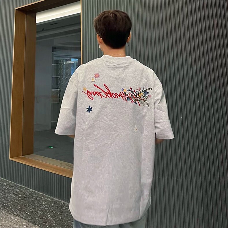 万针全刺绣工艺抖音得物高品质260克重磅纯棉双纱美式高街短袖T恤,男装T恤,电商A486