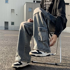 高街牛仔裤男韩版潮流口袋个性帅2024冬季新款ins长裤RK1343-P57，男装牛仔裤，星座412-3