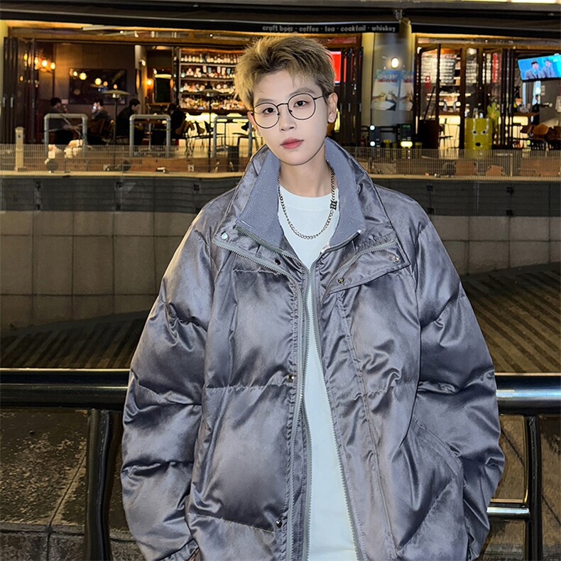假两件双拉链PU棉衣立领棉衣加厚棉袄子美式复古面包服外套-M918,男装棉衣,电商A020