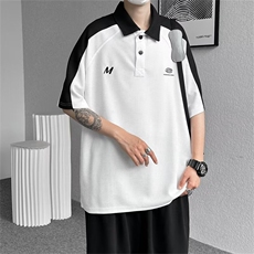 华夫格拼接短袖T恤男polo衫潮牌宽松插肩半袖上衣1001-1-PT81-p33，男装Polo衫，星座1001-1
