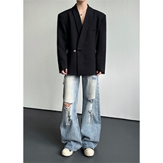 青果领黑色西装外套男解构设计高级痞帅收腰西服XZ26P118，男装西服套装，星座512-1（原513-3）