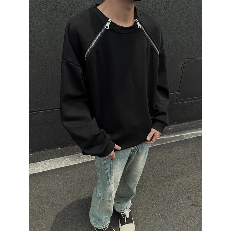2026港风双侧金属拉链圆领大码M-5XL潮流纯色卫衣WY77865P55控88，男装卫衣，星座227-7