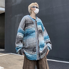 彩虹色条纹撞色针织衫男女ins秋宽松慵懒风开衫毛衣MY0219-P60，男装针织衫/毛衣，星座308B-1