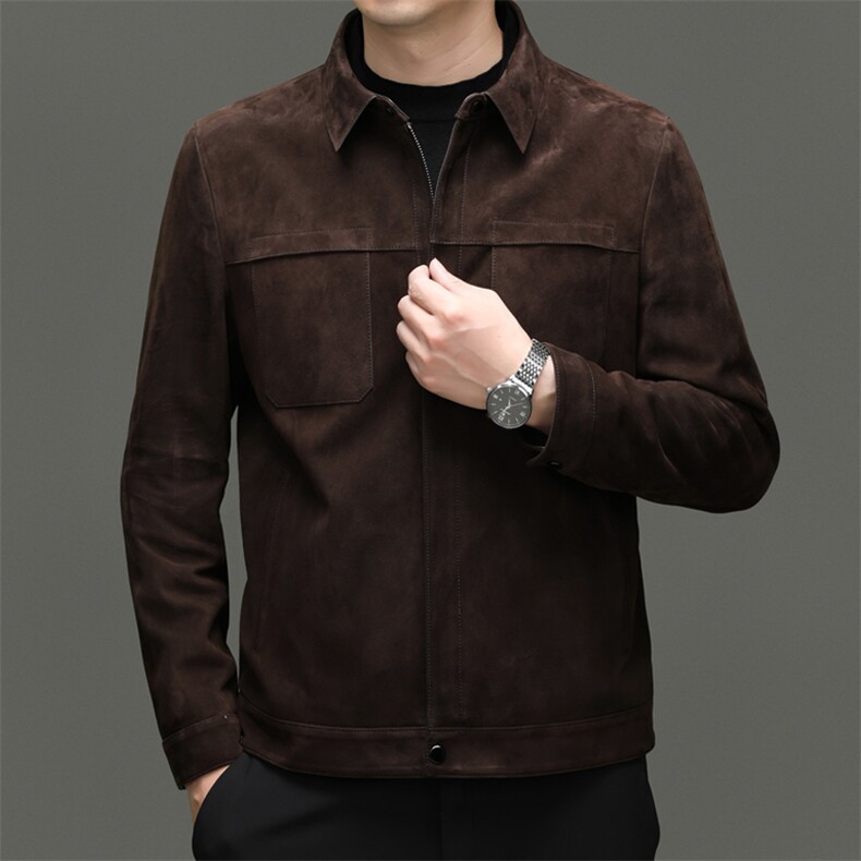 DLSN58160春秋款海宁男式羊反绒真皮皮衣男翻领修身休闲夹克，男装皮衣，电商B360A（原721A）