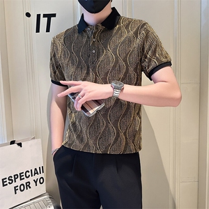 店主风社会小伙男士POLO衫男亮面简约款翻领T恤301A-1/PL96/P53图片